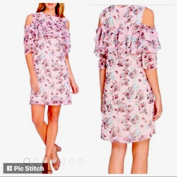 Tahari Arthur S. Levine Cold Shoulder Tiered Floral Dress - Picture 16 of 17